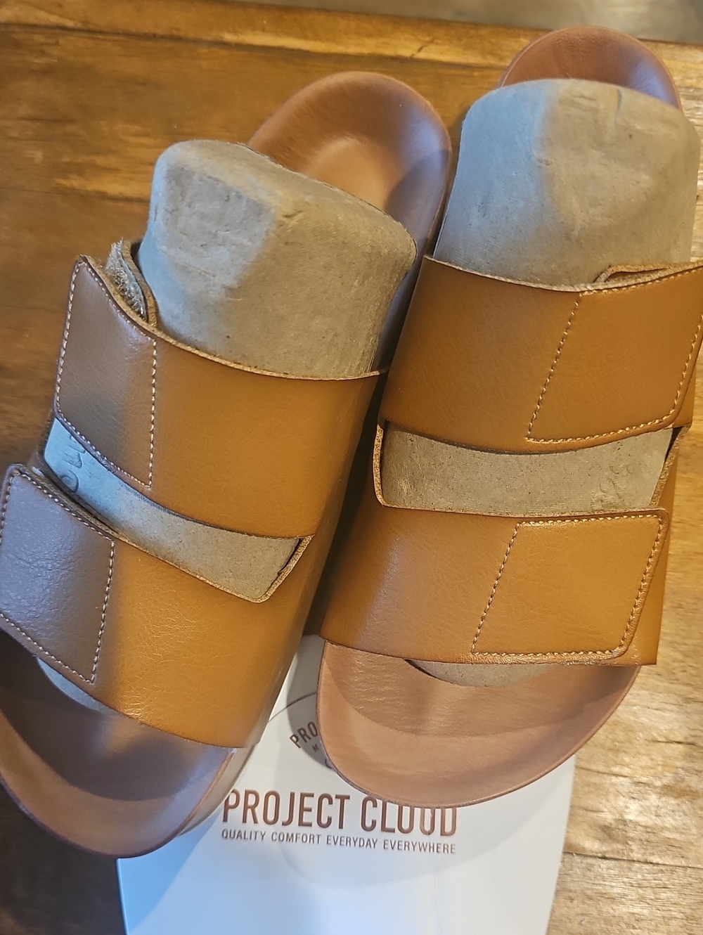New! Project Cloud Women's Tan Leather Slide Sandals_size 8